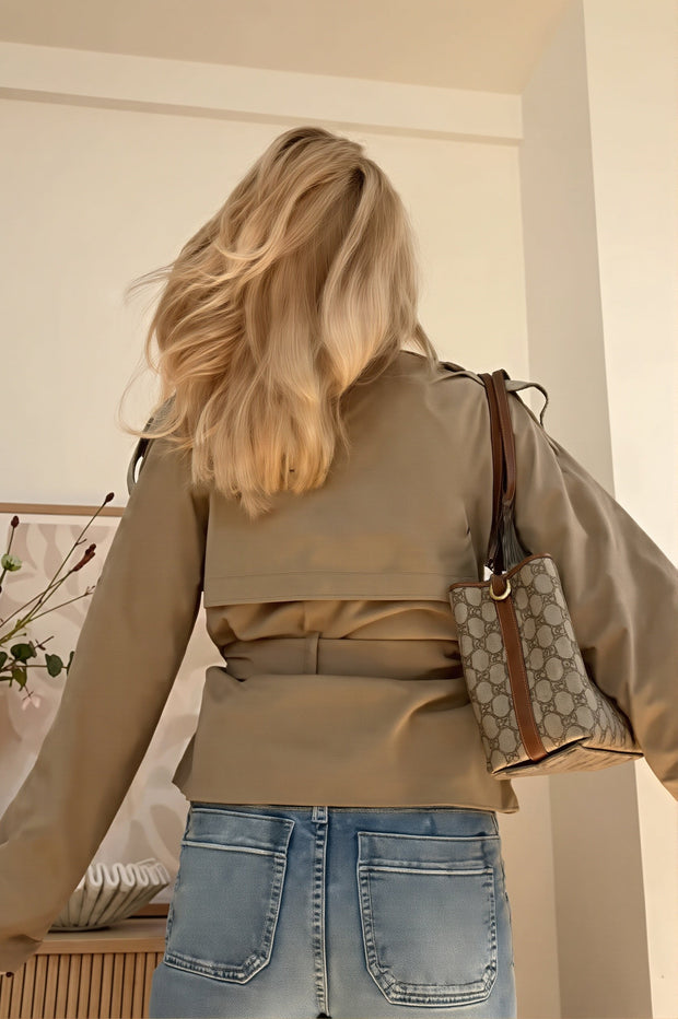 Crop-Trenchcoat Damen mit Stehkragen & Gürtel – Nora