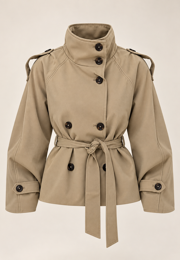 Crop-Trenchcoat Damen mit Stehkragen & Gürtel – Nora