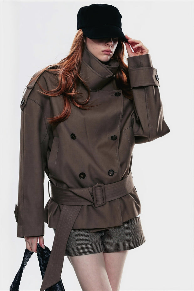 Damen-Trenchcoat Doppelreiher asymmetrischer Kragen – Iris