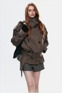 Damen-Trenchcoat Doppelreiher asymmetrischer Kragen – Iris