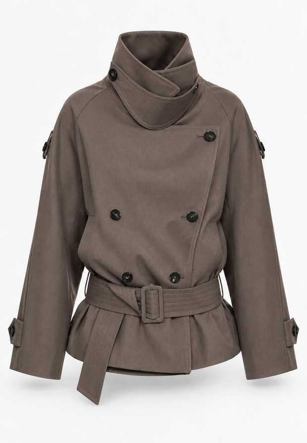 Damen-Trenchcoat Doppelreiher asymmetrischer Kragen – Iris