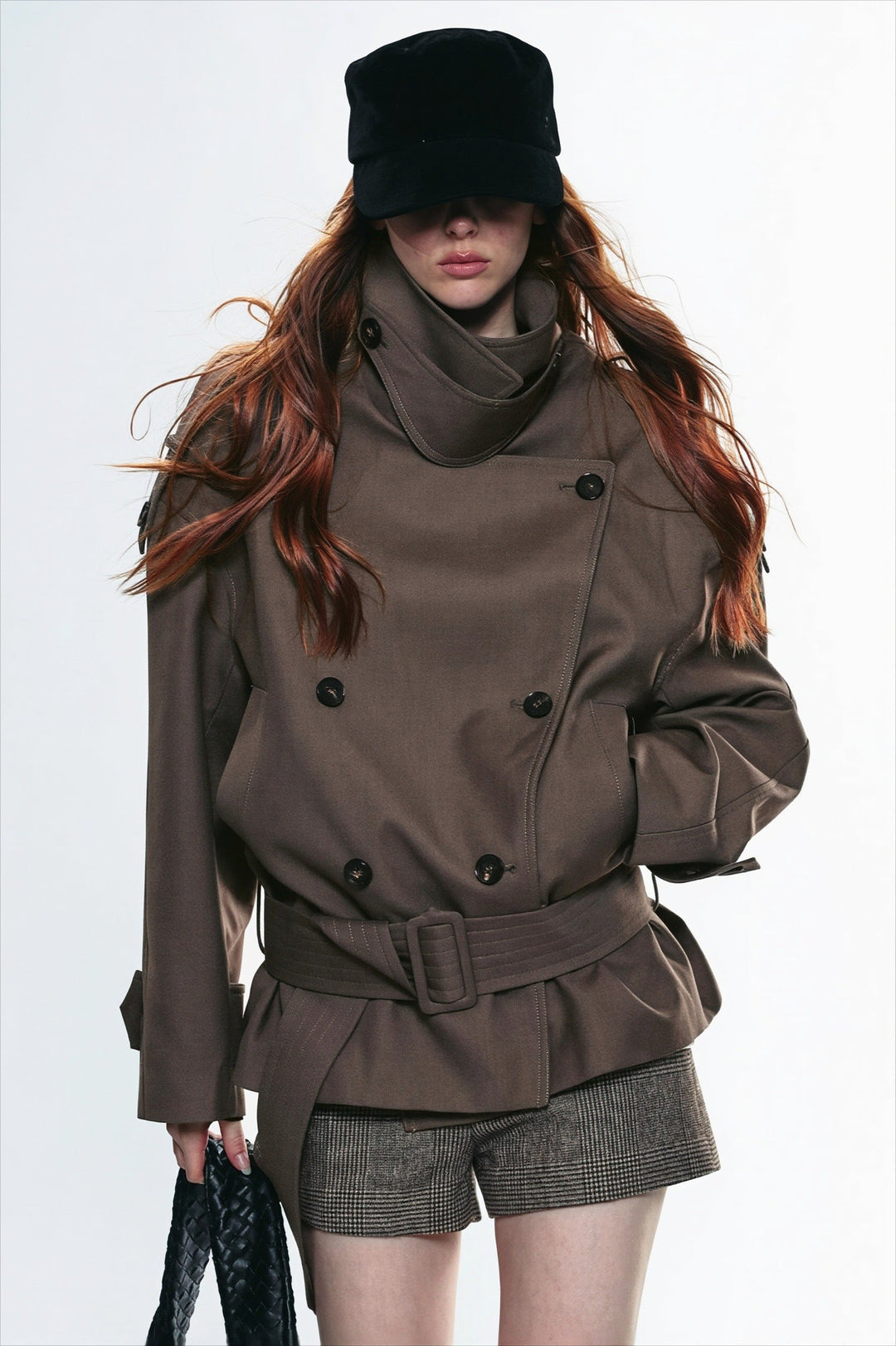 Damen-Trenchcoat Doppelreiher asymmetrischer Kragen – Iris
