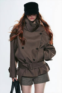 Damen-Trenchcoat Doppelreiher asymmetrischer Kragen – Iris