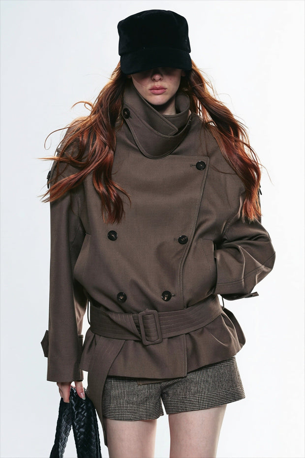 Damen-Trenchcoat Doppelreiher asymmetrischer Kragen – Iris