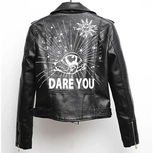 Moderne Lederjacke mit auffälligem Print