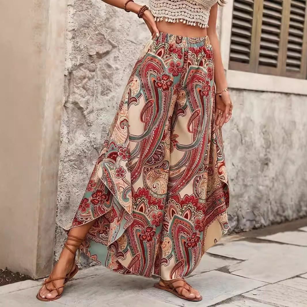 Weite, fließende Hose mit Bohème-Print für Damen - Diana