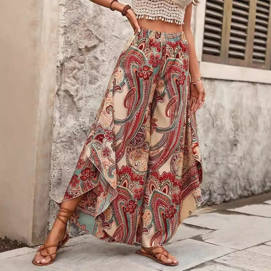Weite, fließende Hose mit Bohème-Print für Damen - Diana
