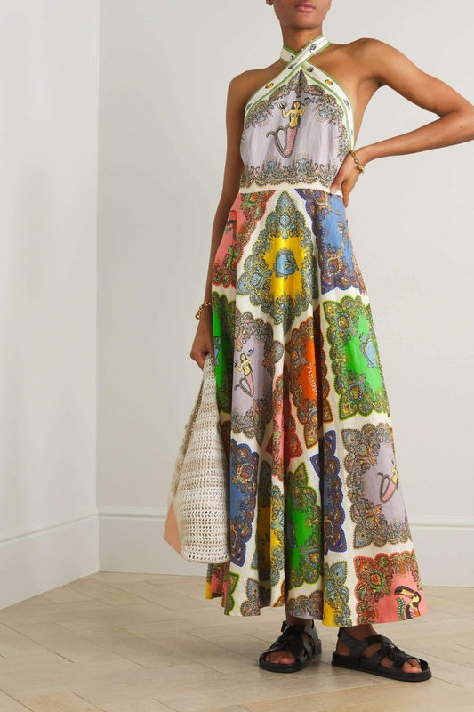 Janice - Bedrucktes Maxi-Halterkleid