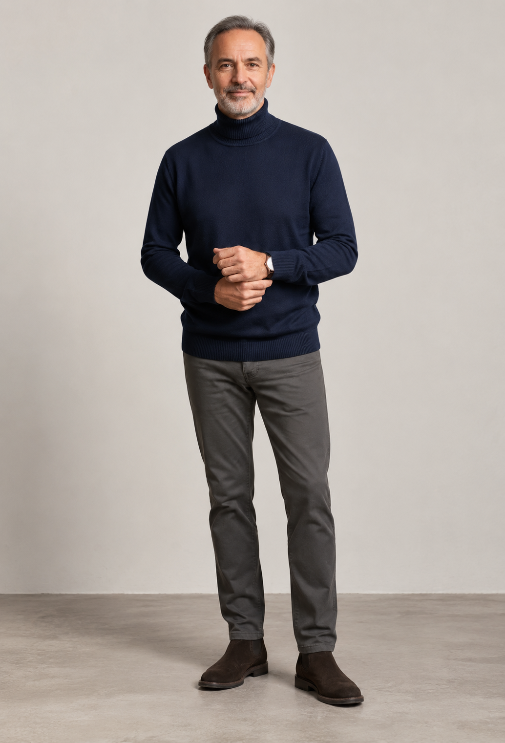 Herren Rollkragenpullover glatt gestrickt Langarm – Savio