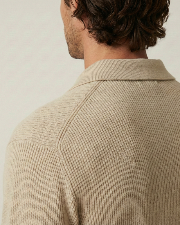 Herrenpullover Halbzip mit Polokragen & Rippstrick – Ilan