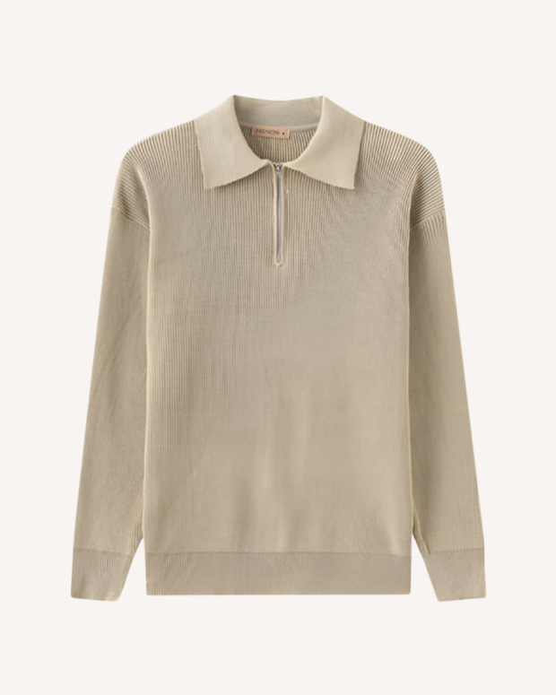 Herrenpullover Halbzip mit Polokragen & Rippstrick – Ilan