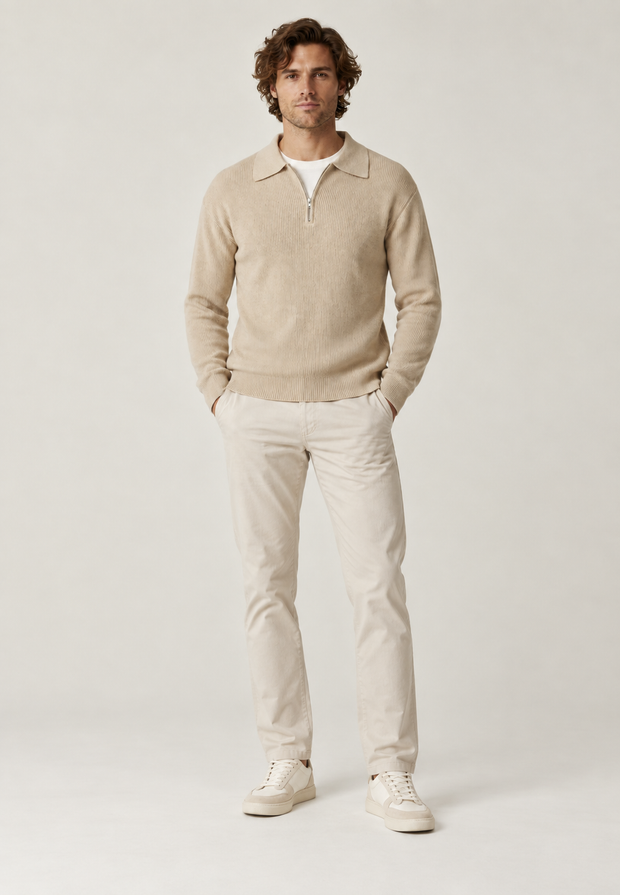 Herrenpullover Halbzip mit Polokragen & Rippstrick – Ilan