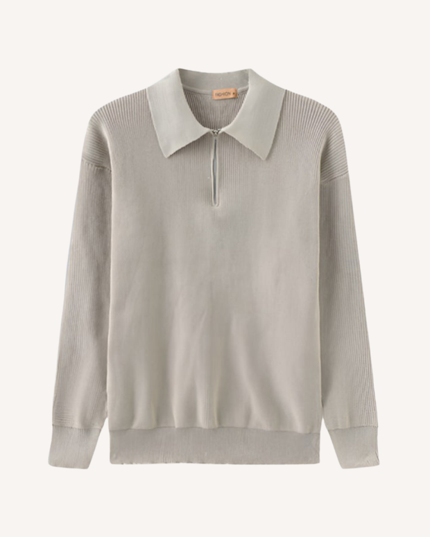 Herrenpullover Halbzip mit Polokragen & Rippstrick – Ilan