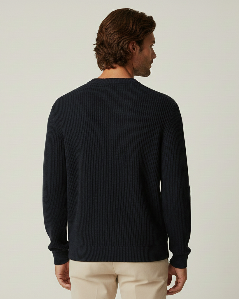 Herrenpullover Rippstrick mit Rundhals, langarm – Evren