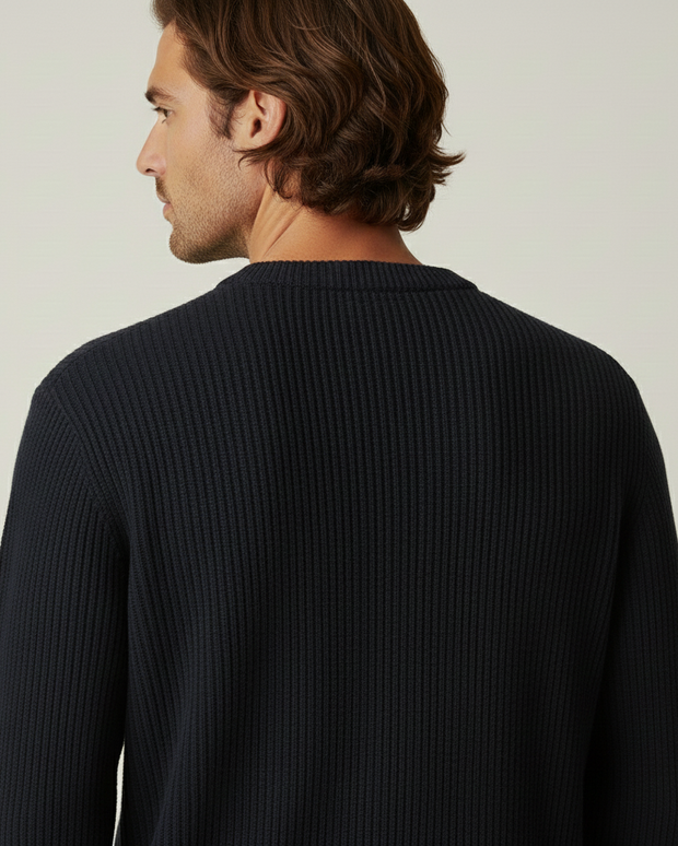 Herrenpullover Rippstrick mit Rundhals, langarm – Evren