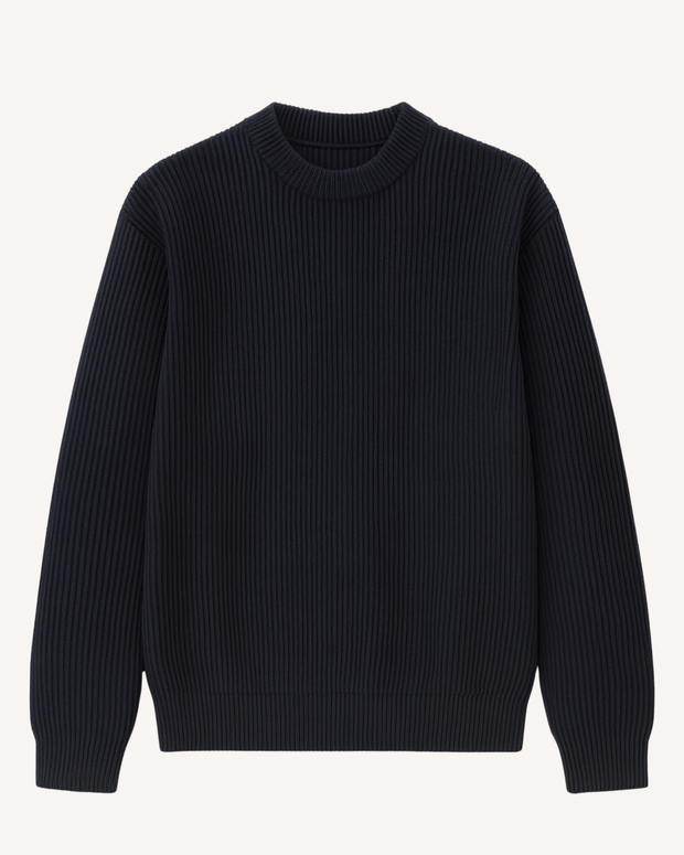 Herrenpullover Rippstrick mit Rundhals, langarm – Evren