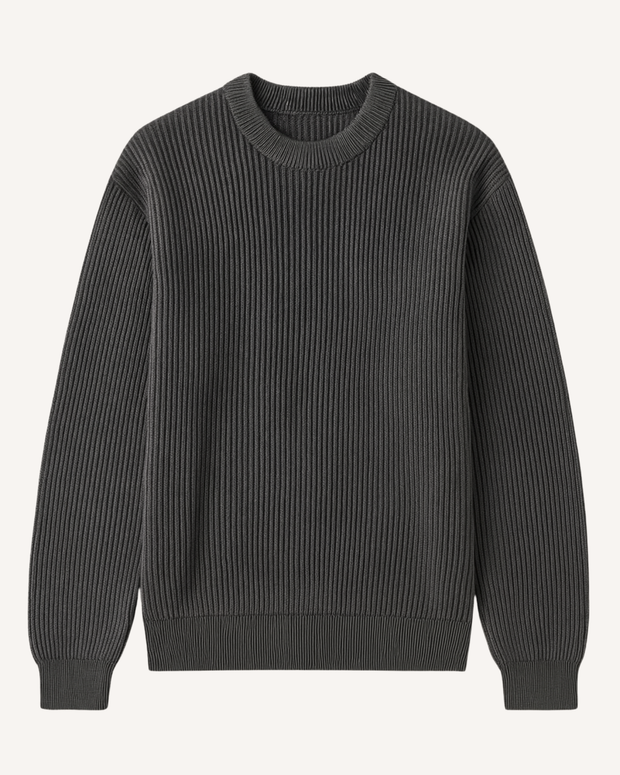 Herrenpullover Rippstrick mit Rundhals, langarm – Evren