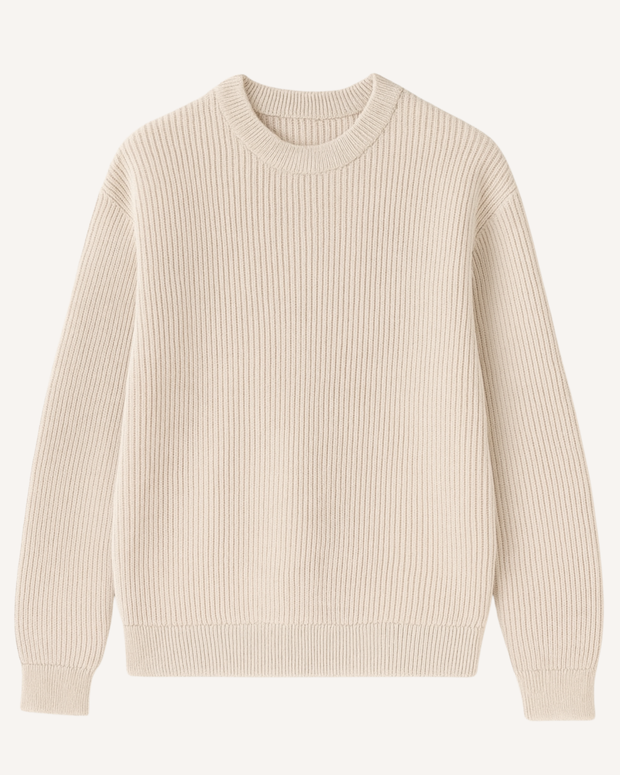 Herrenpullover Rippstrick mit Rundhals, langarm – Evren