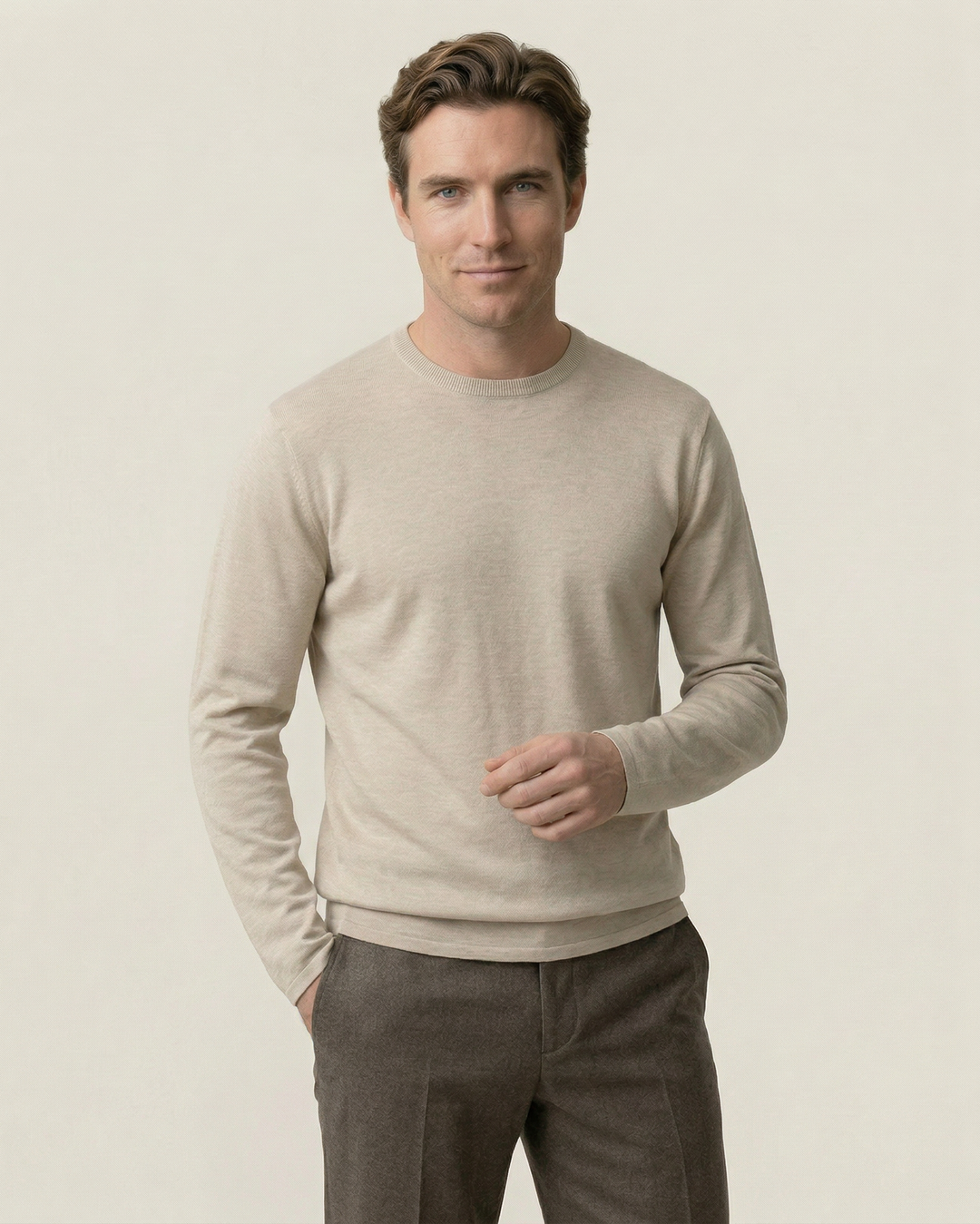 Herrenpullover feiner Strick, Rundhals, langarm – Ciro