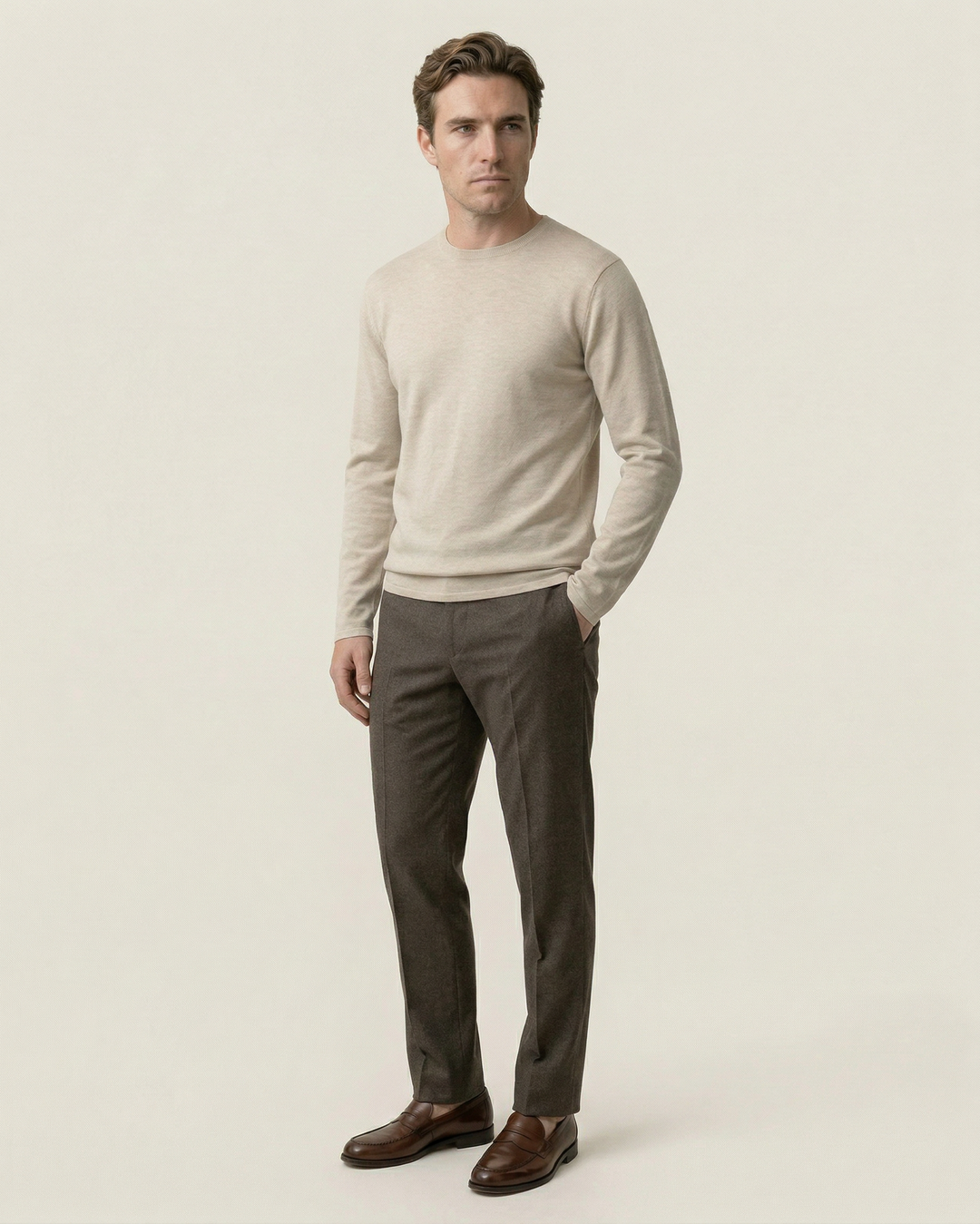 Herrenpullover feiner Strick, Rundhals, langarm – Ciro