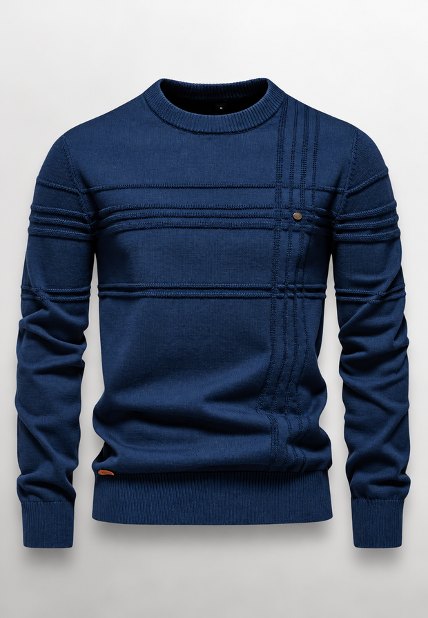 Herrenpullover Rundhals mit Struktur-Strick & Reliefmuster – Silas