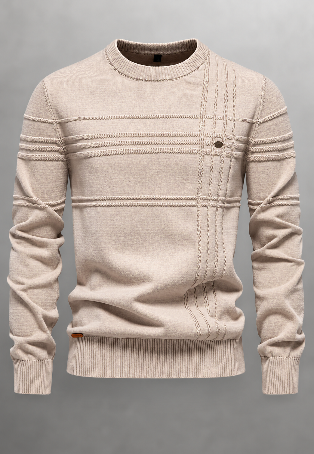 Herrenpullover Rundhals mit Struktur-Strick & Reliefmuster – Silas
