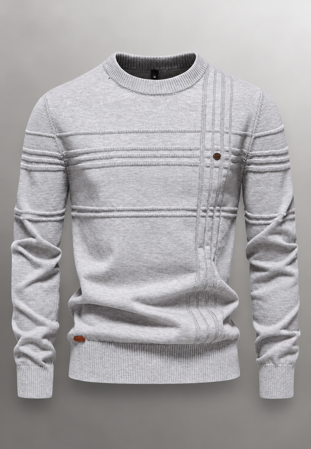 Herrenpullover Rundhals mit Struktur-Strick & Reliefmuster – Silas