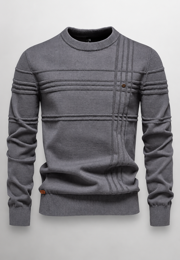Herrenpullover Rundhals mit Struktur-Strick & Reliefmuster – Silas