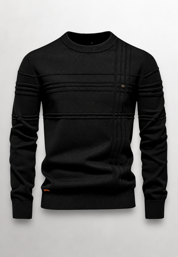 Herrenpullover Rundhals mit Struktur-Strick & Reliefmuster – Silas