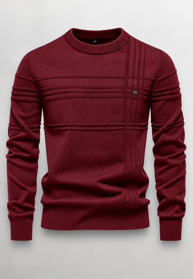 Herrenpullover Rundhals mit Struktur-Strick & Reliefmuster – Silas