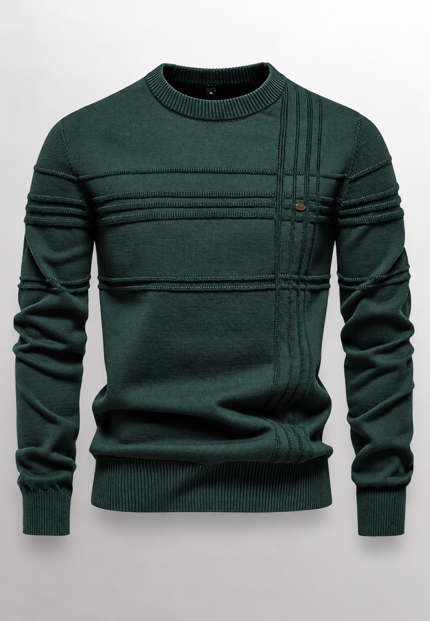 Herrenpullover Rundhals mit Struktur-Strick & Reliefmuster – Silas