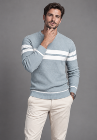 Herrenpullover gestreift mit Rundhals & Struktur-Strick – Tobias