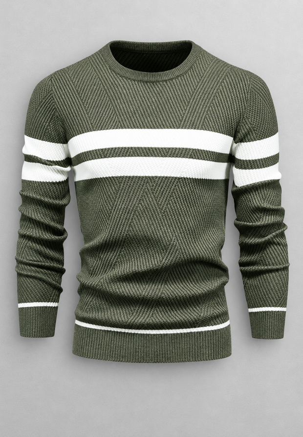 Herrenpullover gestreift mit Rundhals & Struktur-Strick – Tobias
