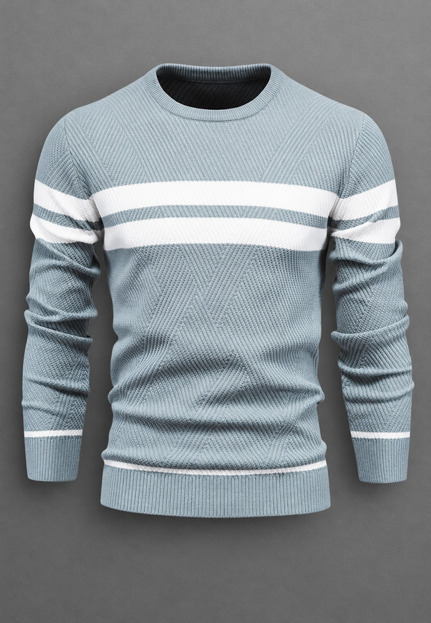 Herrenpullover gestreift mit Rundhals & Struktur-Strick – Tobias