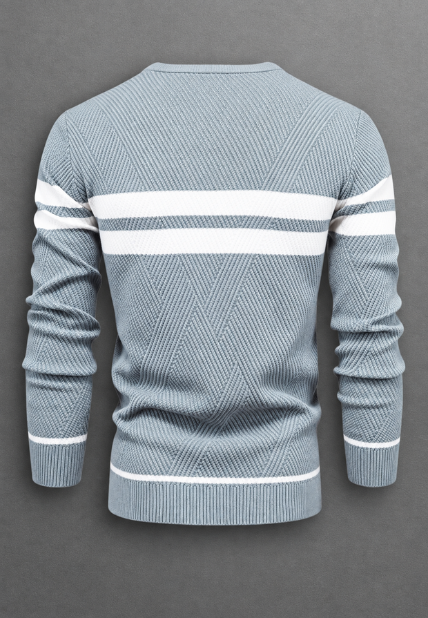Herrenpullover gestreift mit Rundhals & Struktur-Strick – Tobias