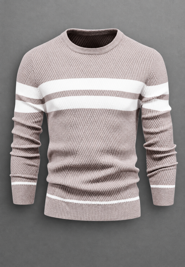 Herrenpullover gestreift mit Rundhals & Struktur-Strick – Tobias
