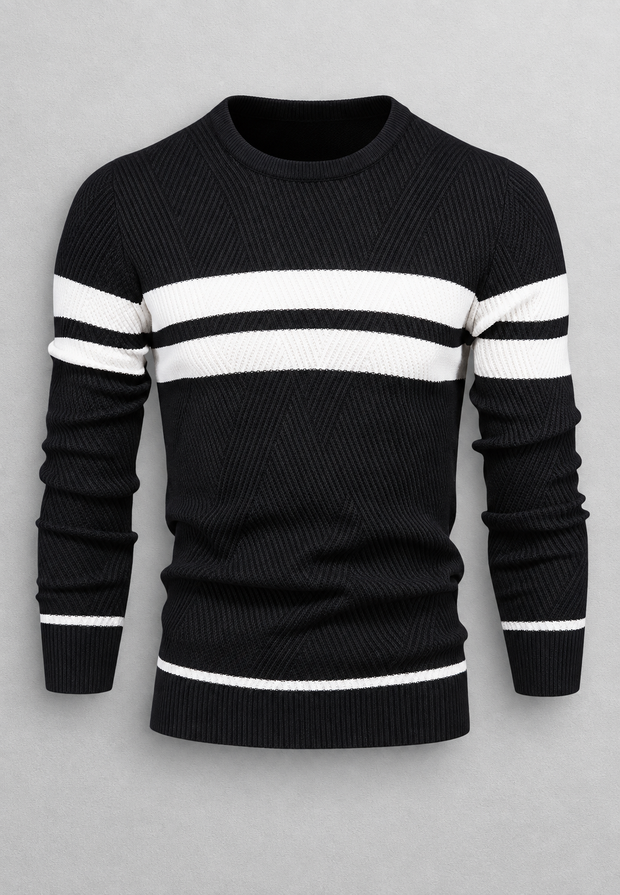 Herrenpullover gestreift mit Rundhals & Struktur-Strick – Tobias