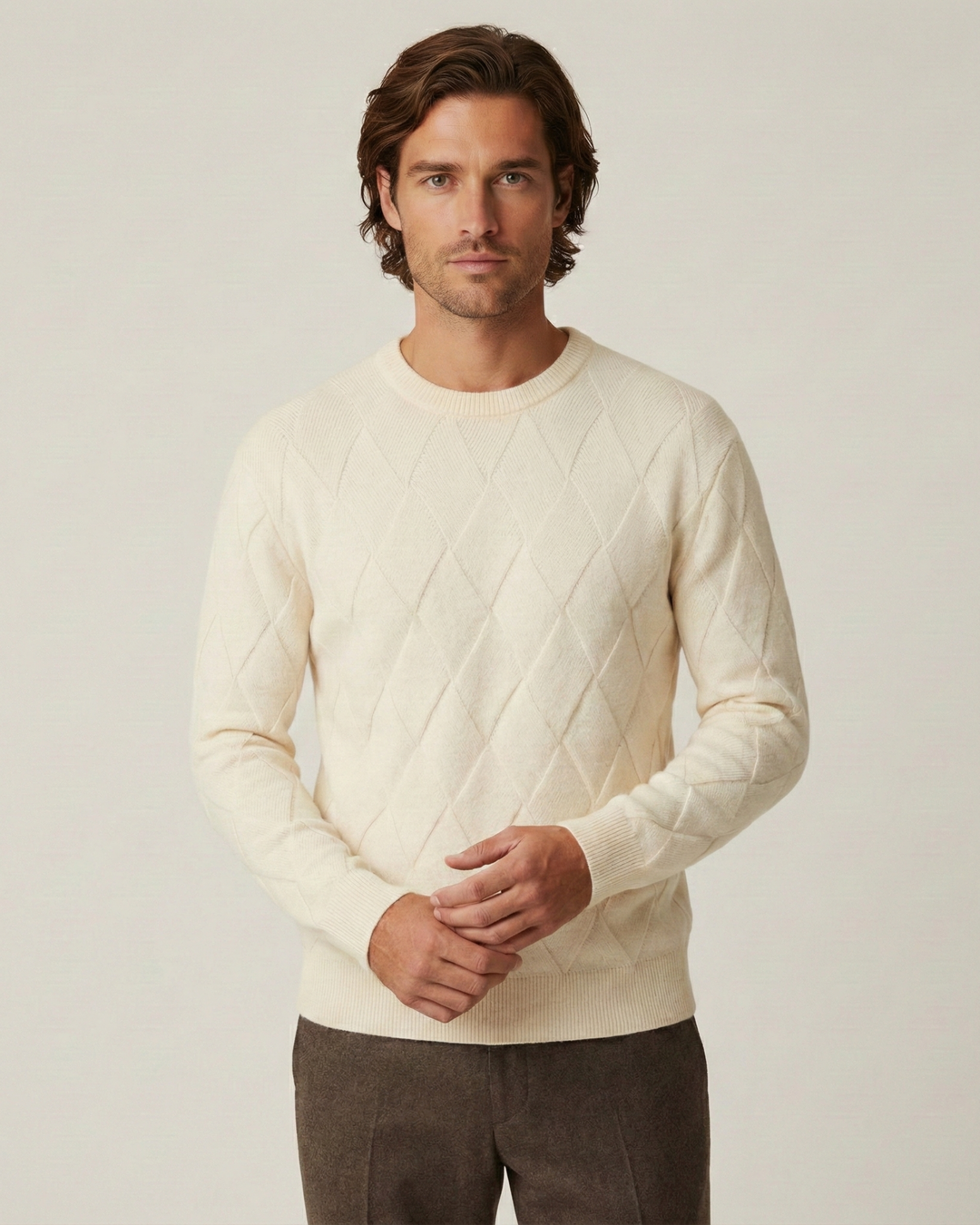 Herrenpullover mit geprägten Rauten & Rundhals – Adriel