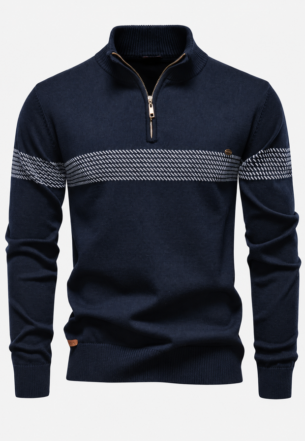 Herrenpullover mit Zip, Stehkragen & Grafik-Streifen – Nolan