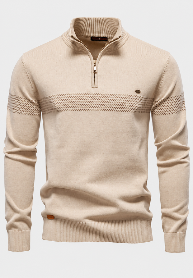Herrenpullover mit Zip, Stehkragen & Grafik-Streifen – Nolan