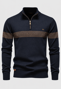 Herrenpullover mit Zip, Stehkragen & Grafik-Streifen – Nolan