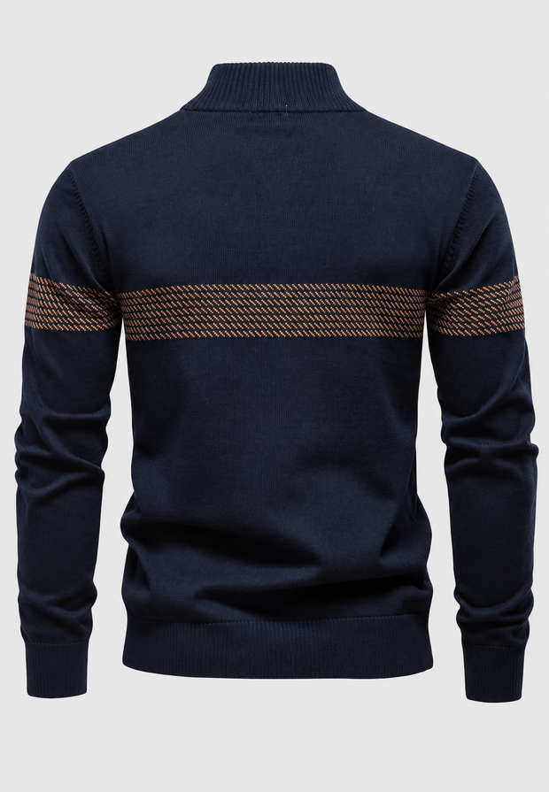Herrenpullover mit Zip, Stehkragen & Grafik-Streifen – Nolan