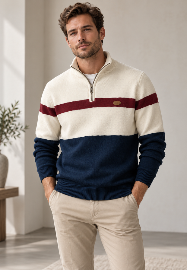 Herrenpullover Halbzip mit Stehkragen & Streifen – Auden