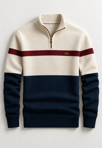 Herrenpullover Halbzip mit Stehkragen & Streifen – Auden