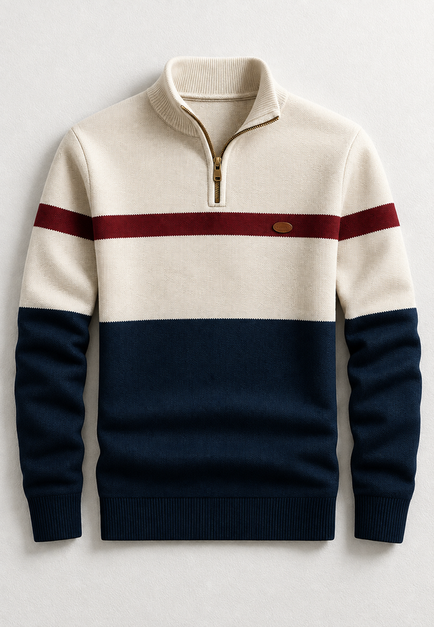 Herrenpullover Halbzip mit Stehkragen & Streifen – Auden