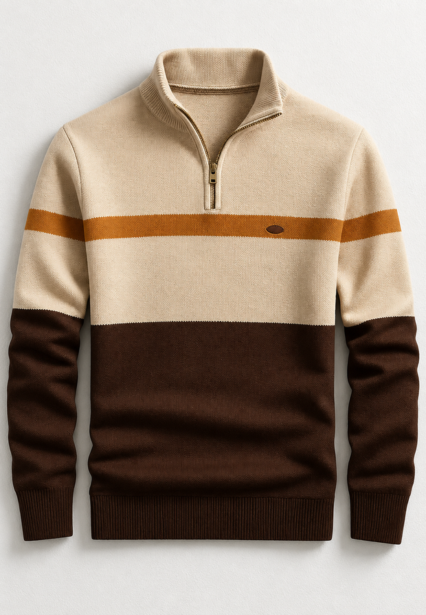 Herrenpullover Halbzip mit Stehkragen & Streifen – Auden