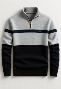 Herrenpullover Halbzip mit Stehkragen & Streifen – Auden