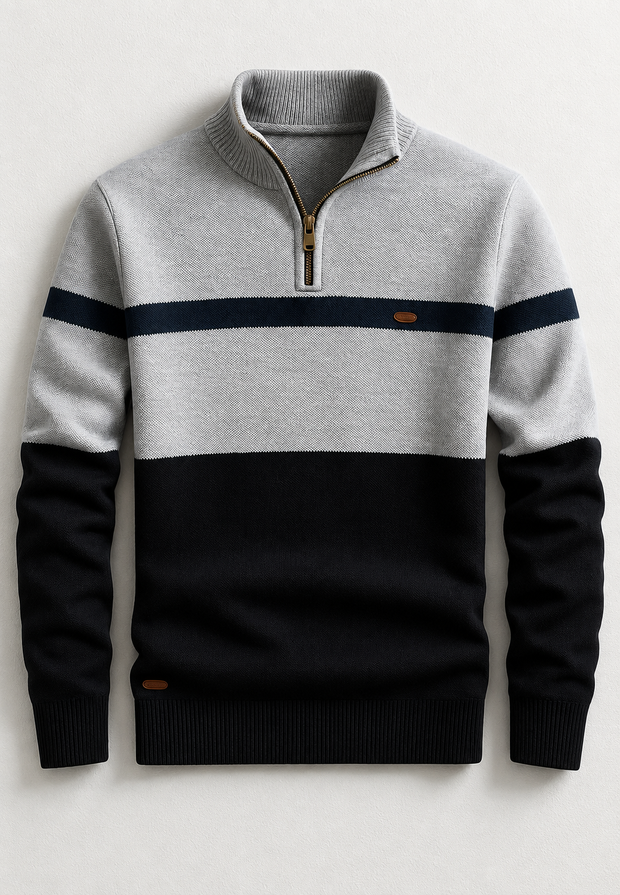 Herrenpullover Halbzip mit Stehkragen & Streifen – Auden