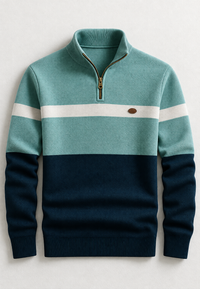 Herrenpullover Halbzip mit Stehkragen & Streifen – Auden