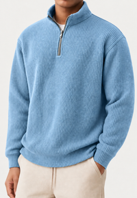 Herrenpullover Rippstrick mit halbem Zip & Stehkragen – Elio
